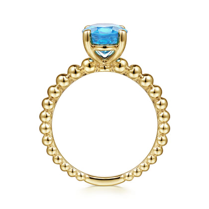 Promise Ring - 14K Yellow Gold Bujukan Oval Swiss Blue Topaz Bujukan Promise Ring