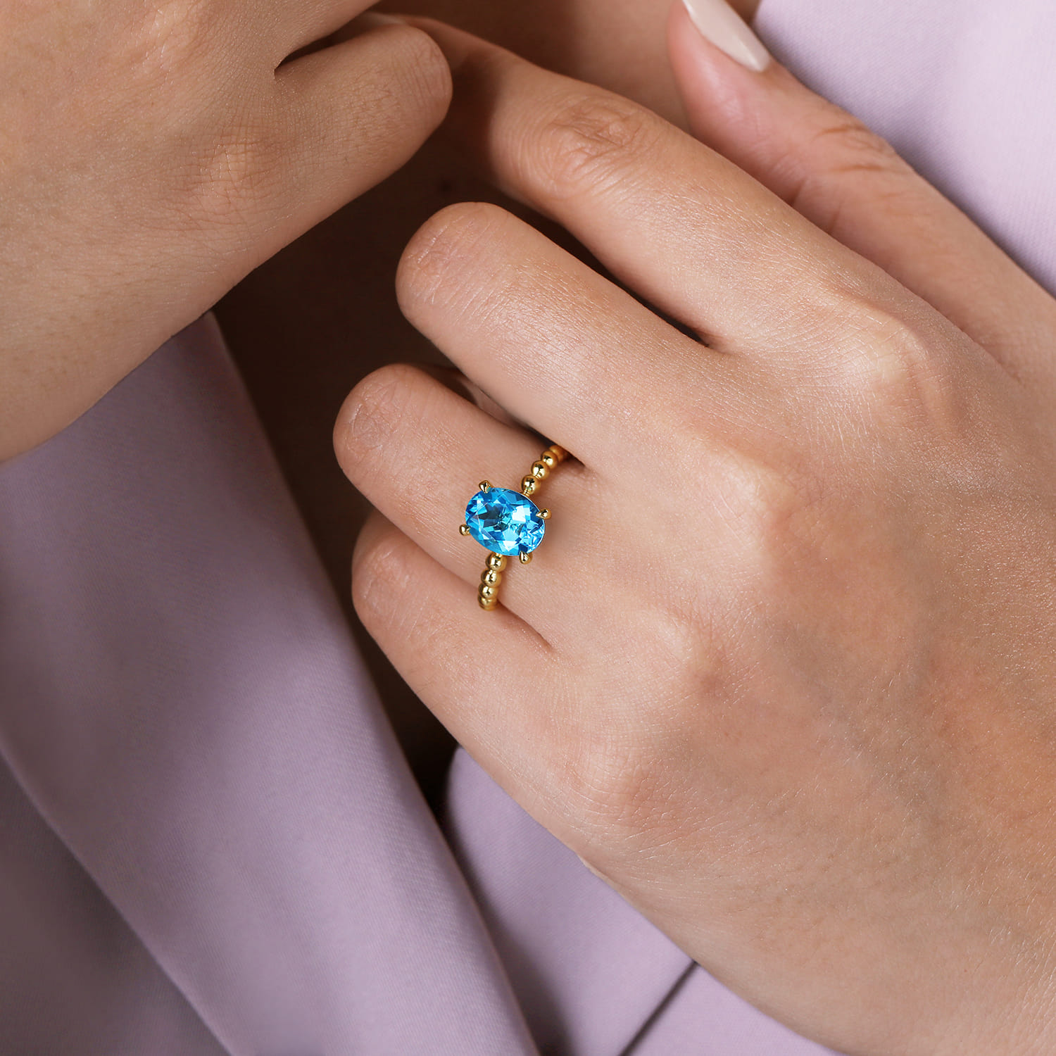 Promise Ring - 14K Yellow Gold Bujukan Oval Swiss Blue Topaz Bujukan Promise Ring - Shot 5