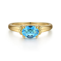 Promise Ring - 14K Yellow Gold Bujukan Oval Swiss Blue Topaz Bujukan Promise Ring