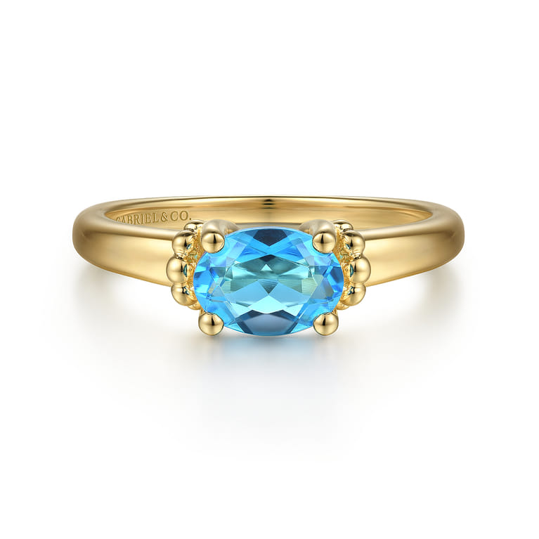 Promise Ring - 14K Yellow Gold Bujukan Oval Swiss Blue Topaz Bujukan Promise Ring - Shot 1