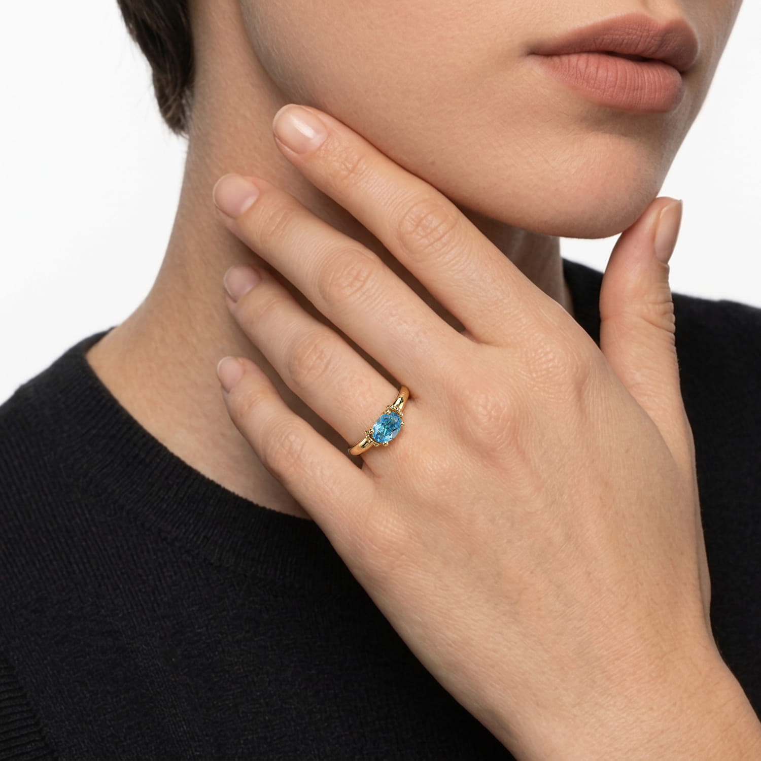 Promise Ring - 14K Yellow Gold Bujukan Oval Swiss Blue Topaz Bujukan Promise Ring - Shot 5