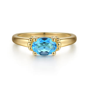 Promise Ring - 14K Yellow Gold Bujukan Oval Swiss Blue Topaz Bujukan Ring