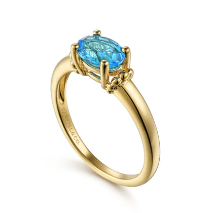 Promise Ring - 14K Yellow Gold Bujukan Oval Swiss Blue Topaz Bujukan Ring