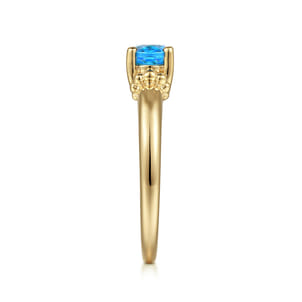 Promise Ring - 14K Yellow Gold Bujukan Oval Swiss Blue Topaz Bujukan Ring