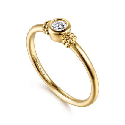 Promise Ring - 14K Yellow Gold Bujukan White Sapphire Bezel Promise Ring