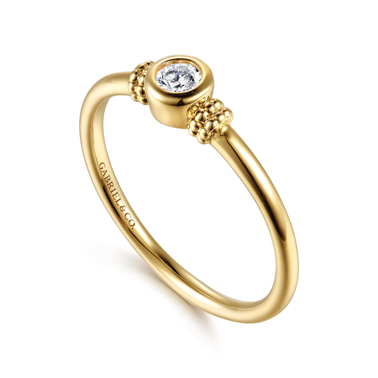 Promise Ring - 14K Yellow Gold Bujukan White Sapphire Bezel Promise Ring - Shot 3