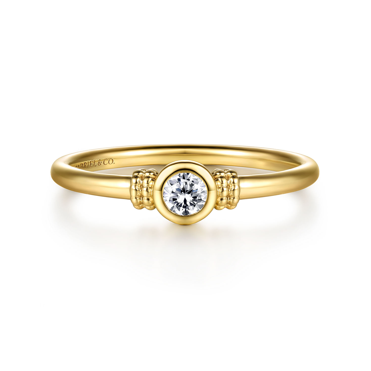 Promise Ring - 14K Yellow Gold Bujukan White Sapphire bezel Stackable Ring