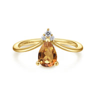 Promise Ring - 14K Yellow Gold Citrine Diamond Chevron Promise Ring