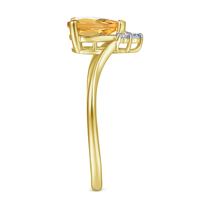 Promise Ring - 14K Yellow Gold Citrine Diamond Chevron Promise Ring