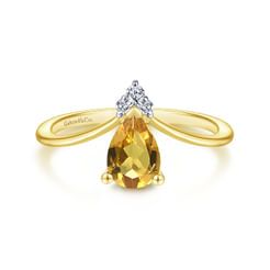 Promise Ring - 14K Yellow Gold Citrine Diamond Chevron Ring