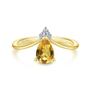 Promise Ring - 14K Yellow Gold Citrine Diamond Chevron Ring
