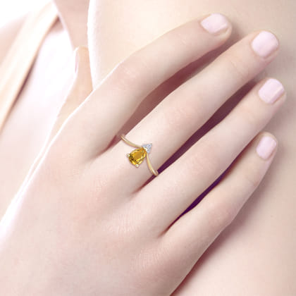 Promise Ring - 14K Yellow Gold Citrine Diamond Chevron Ring