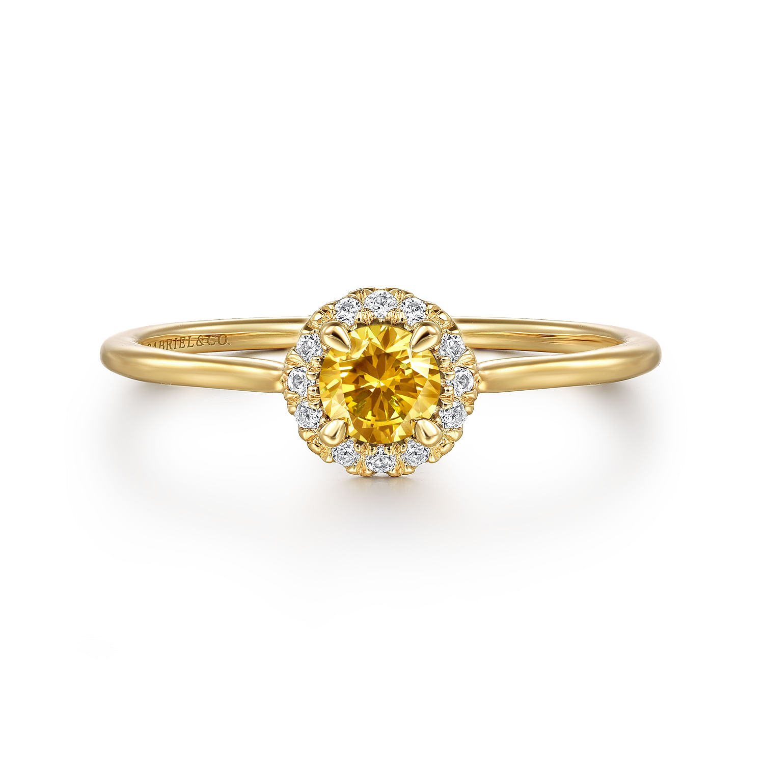 Promise Ring - 14K Yellow Gold Citrine and Diamond Halo Promise Ring