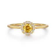 Promise Ring - 14K Yellow Gold Citrine and Diamond Halo Promise Ring