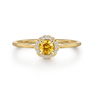 Promise Ring - 14K Yellow Gold Citrine and Diamond Halo Promise Ring