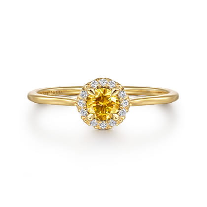Promise Ring - 14K Yellow Gold Citrine and Diamond Halo Promise Ring