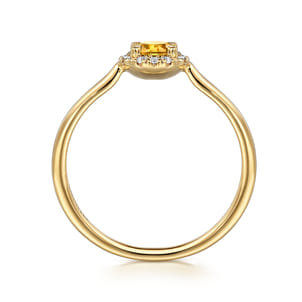 Promise Ring - 14K Yellow Gold Citrine and Diamond Halo Promise Ring