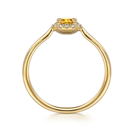 Promise Ring - 14K Yellow Gold Citrine and Diamond Halo Promise Ring