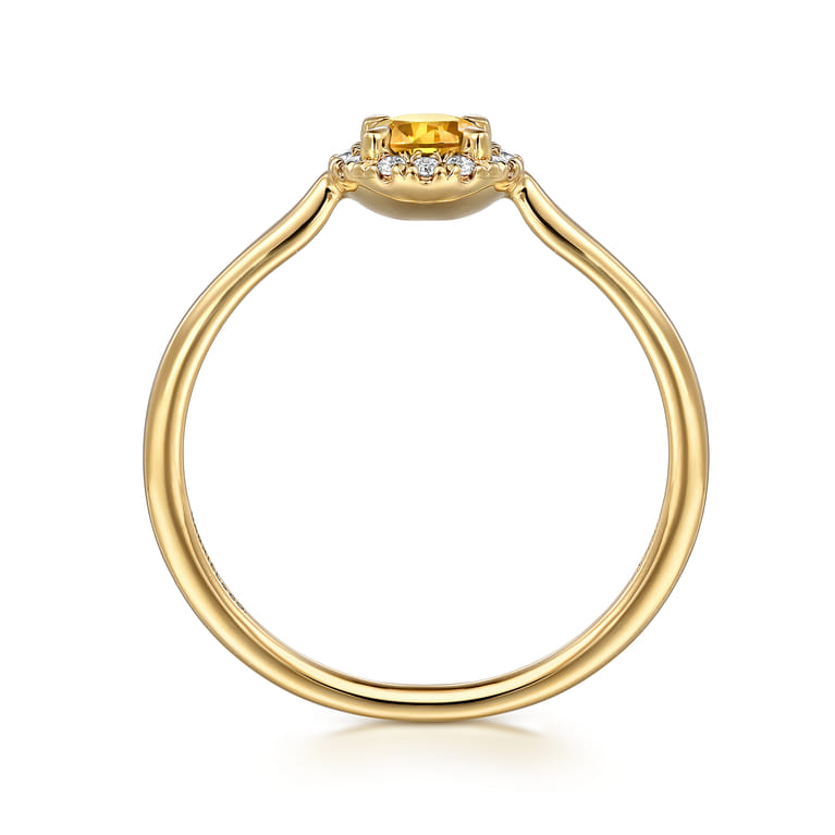 Promise Ring - 14K Yellow Gold Citrine and Diamond Halo Promise Ring - 0.06 ct - Shot 2