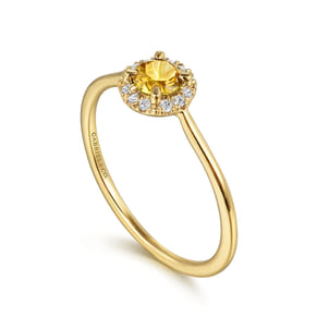 Promise Ring - 14K Yellow Gold Citrine and Diamond Halo Promise Ring
