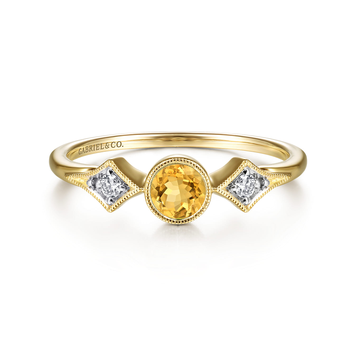 Promise Ring - 14K Yellow Gold Citrine and Diamond Promise Ring - 0.05 ct - Shot 1