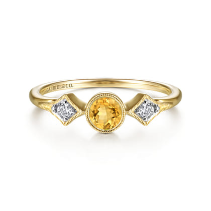 Promise Ring - 14K Yellow Gold Citrine and Diamond Promise Ring