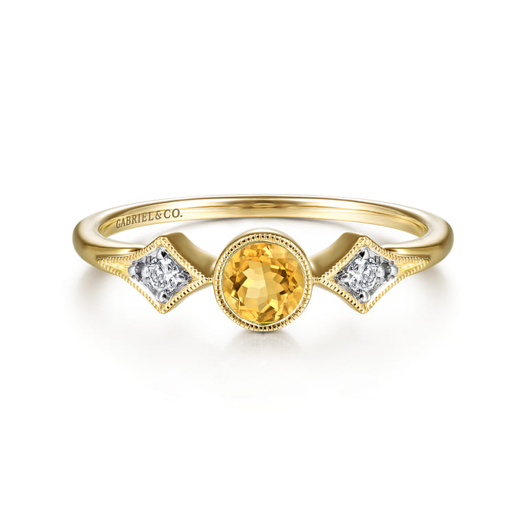 Promise Ring - 14K Yellow Gold Citrine and Diamond Promise Ring - 0.05 ct - Shot 1