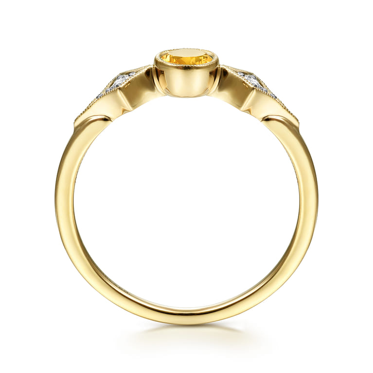 Promise Ring - 14K Yellow Gold Citrine and Diamond Promise Ring - 0.05 ct - Shot 2