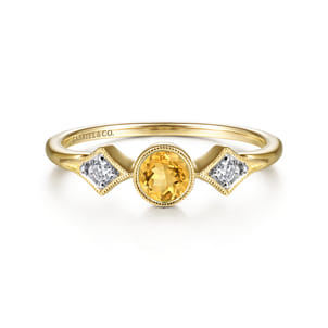 Promise Ring - 14K Yellow Gold Citrine and Diamond Ring