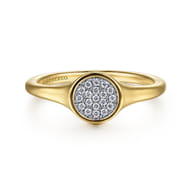 Promise Ring - 14K Yellow Gold Cluster Pave Diamond Signet Promise Ring