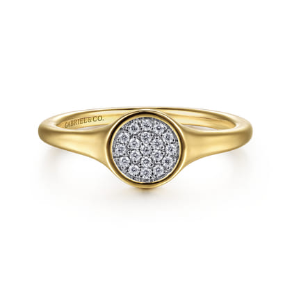 Promise Ring - 14K Yellow Gold Cluster Pave Diamond Signet Promise Ring