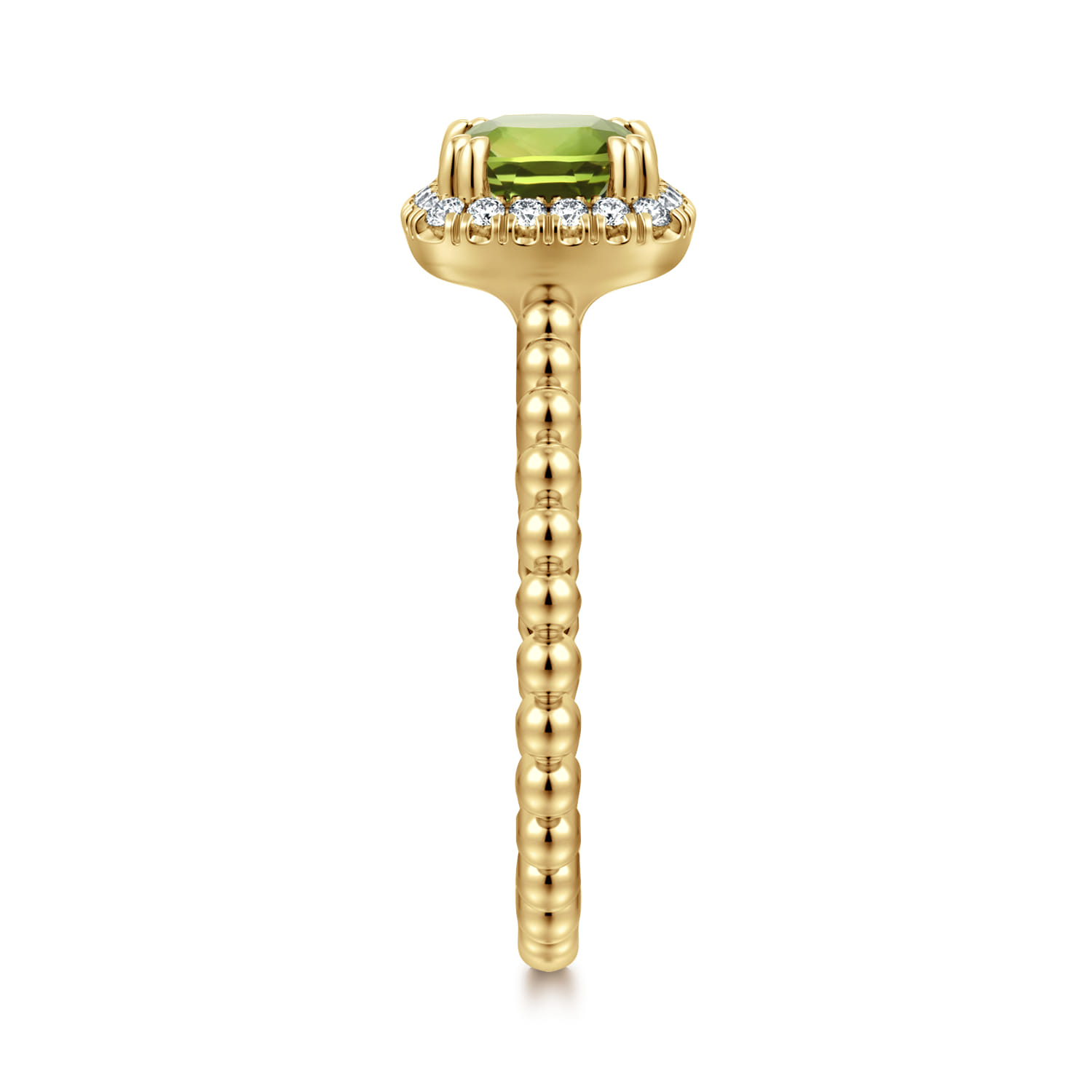 Promise Ring - 14K Yellow Gold Cushion Cut Peridot and Diamond Halo Promise Ring - 0.1 ct - Shot 4