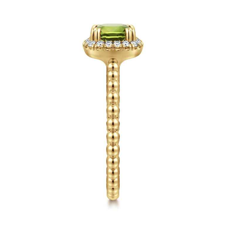 Promise Ring - 14K Yellow Gold Cushion Cut Peridot and Diamond Halo Promise Ring - 0.1 ct - Shot 4
