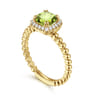 Promise Ring - 14K Yellow Gold Cushion Cut Peridot and Diamond Halo Ring - 0.1 ct