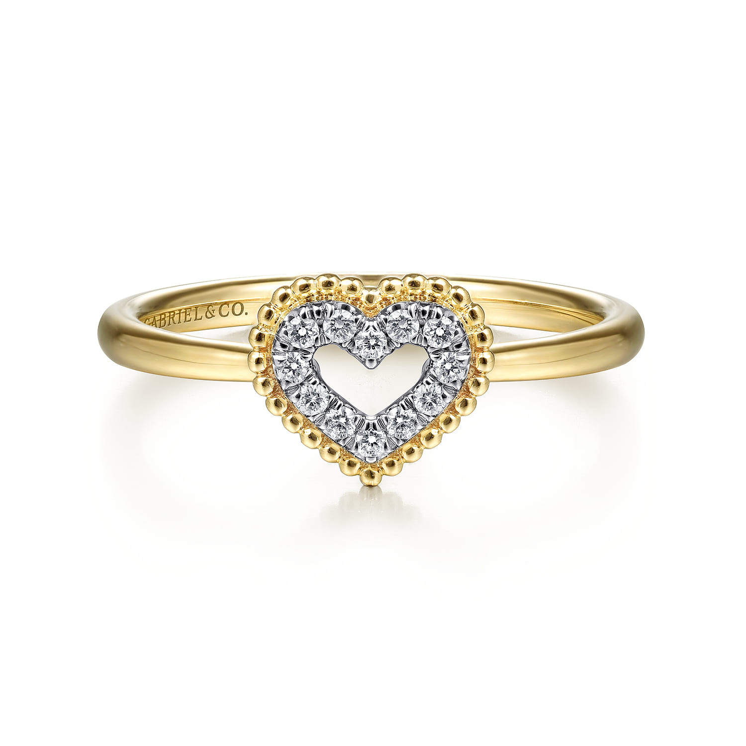 Promise Ring - 14K Yellow Gold Diamond Pave Open Heart Promise Ring - 0.07 ct - Shot 1