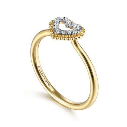 Promise Ring - 14K Yellow Gold Diamond Pave Open Heart Promise Ring