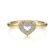 Promise Ring - 14K Yellow Gold Diamond Pave Open Heart Ring