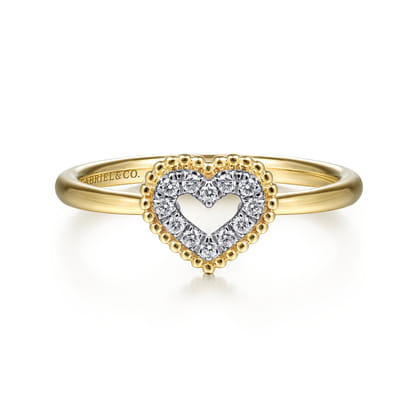 Promise Ring - 14K Yellow Gold Diamond Pave Open Heart Ring