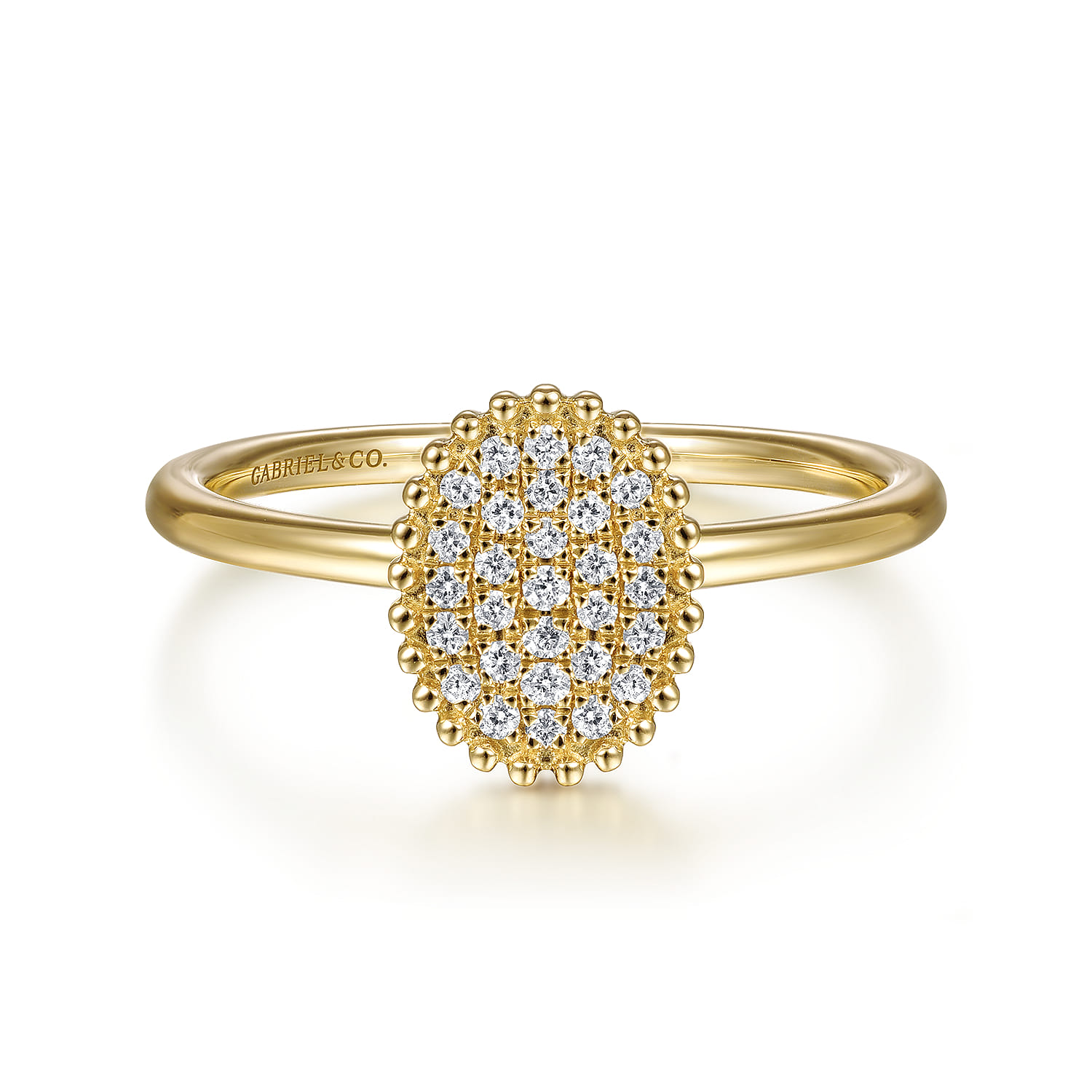 Promise Ring - 14K Yellow Gold Diamond Pave Oval Promise Ring - 0.09 ct - Shot 1