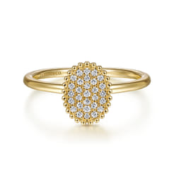 Promise Ring - 14K Yellow Gold Diamond Pave Oval Promise Ring