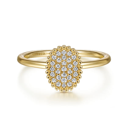 Promise Ring - 14K Yellow Gold Diamond Pave Oval Promise Ring