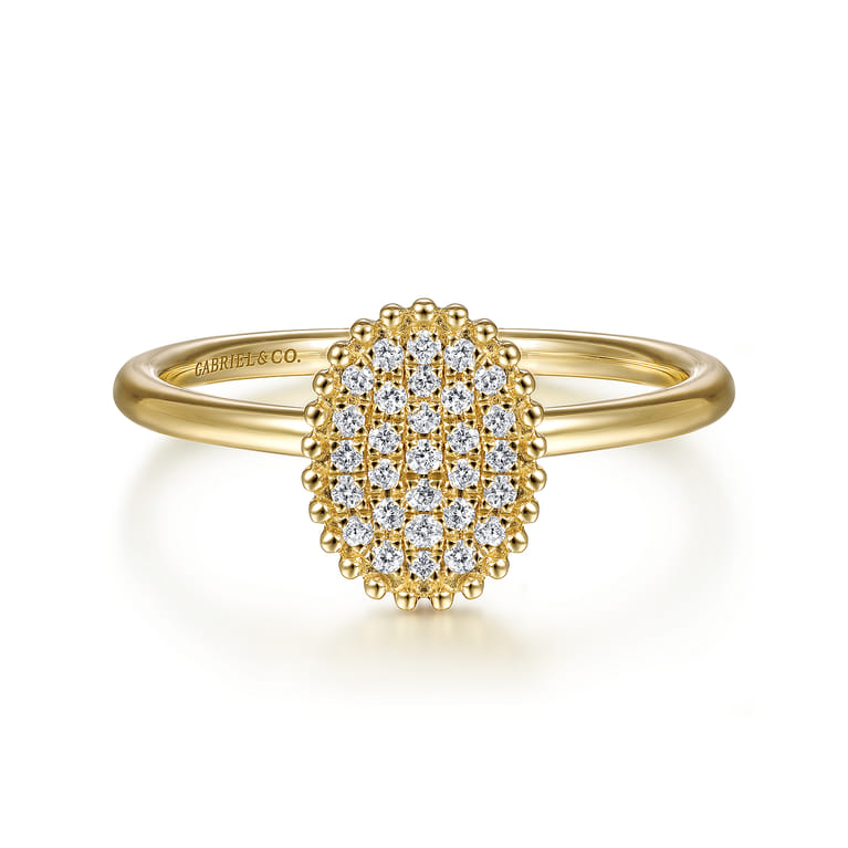 Promise Ring - 14K Yellow Gold Diamond Pave Oval Promise Ring - 0.09 ct - Shot 1