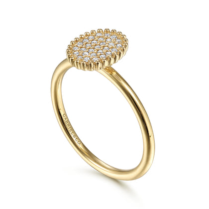 Promise Ring - 14K Yellow Gold Diamond Pave Oval Promise Ring