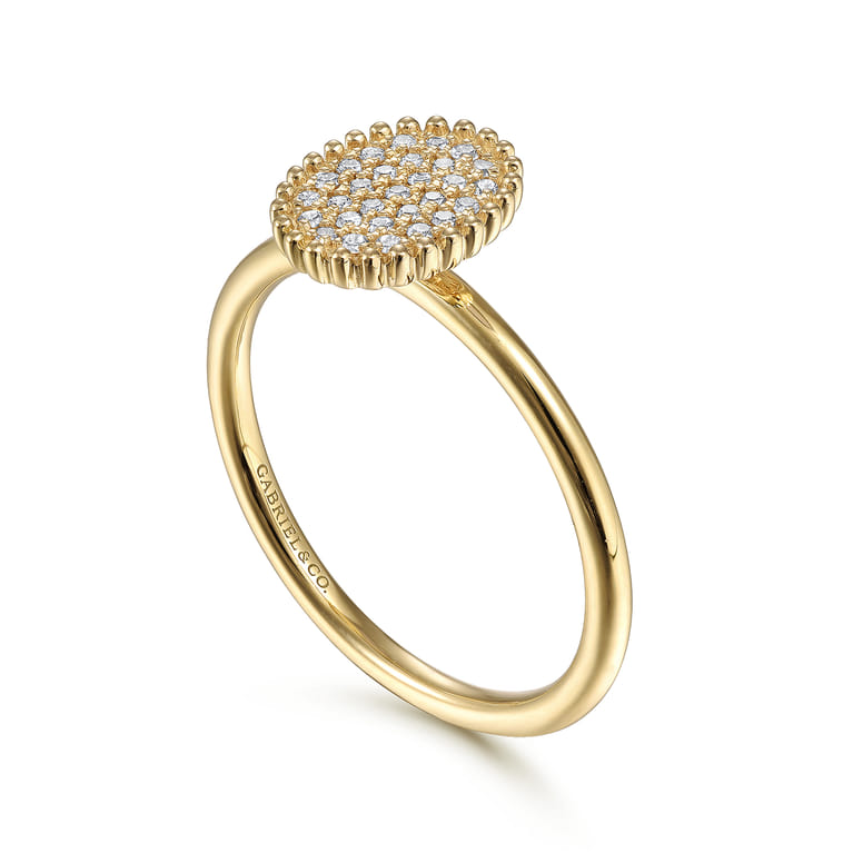 Promise Ring - 14K Yellow Gold Diamond Pave Oval Promise Ring - 0.09 ct - Shot 3