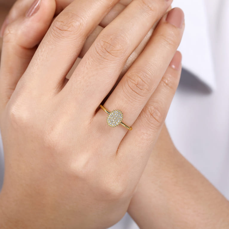Promise Ring - 14K Yellow Gold Diamond Pave Oval Promise Ring - 0.09 ct - Shot 5