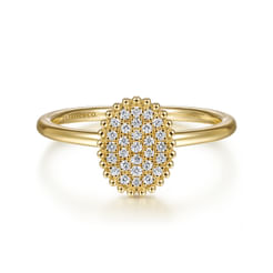 Promise Ring - 14K Yellow Gold Diamond Pave Oval Ring