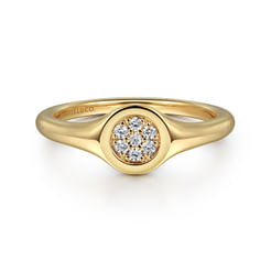 Promise Ring - 14K Yellow Gold Diamond Pave Pinky Signet Ring