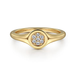 Promise Ring - 14K Yellow Gold Diamond Pave Pinky Signet Ring