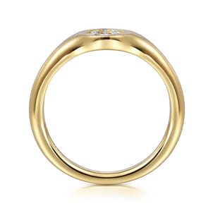 Promise Ring - 14K Yellow Gold Diamond Pave Pinky Signet Ring