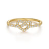 Promise Ring - 14K Yellow Gold Diamond Pretzel Love Knot Heart Promise Ring - 0.16 ct